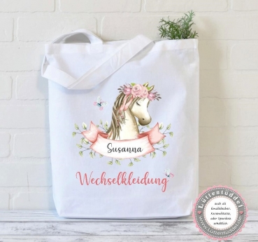 Zauberhaftes Pferd Tasche Wechselwäsche Beutel Wechselkleidung mit eigenem Namen (personalisiert) für Kindergarten, Ausflug und mehr Wunschname KITA Kindergarten Einschulung Lüttentüddel®